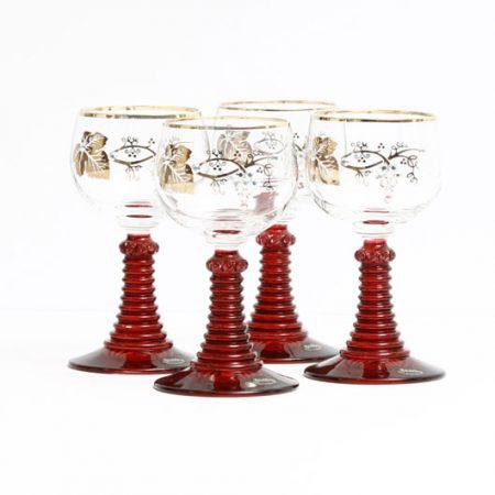 German Red Beehive Stem Hock Glasses