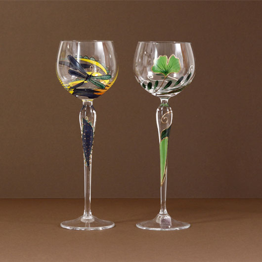 Paul Nagel  Hand painted Wine glasses 4 - Crystal Gold