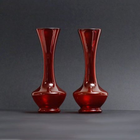Matching Hand Blown Glass Red Vases
