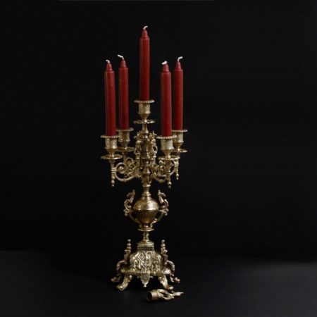 Ornate Baroque Brass Candelabra with candles