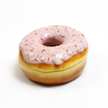 Glazed Ceramic Pink Donut Trinket Box