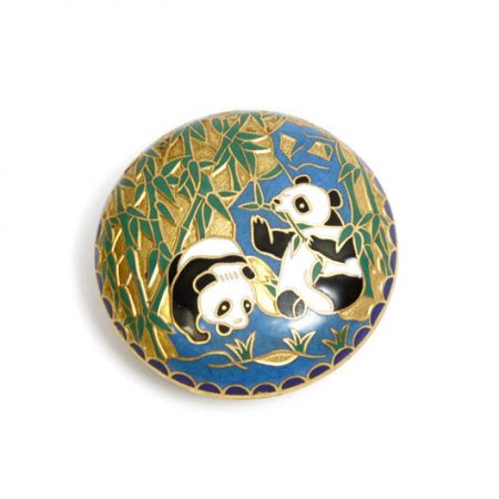 enamelled panda trinket box with pandas and bamboo