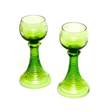 green etched hock glasses