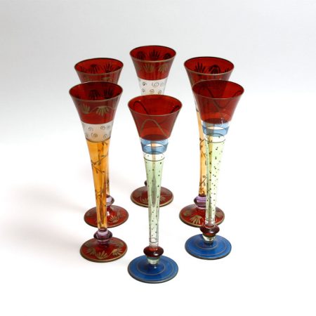 6 beaded foot vintage champagne glasses