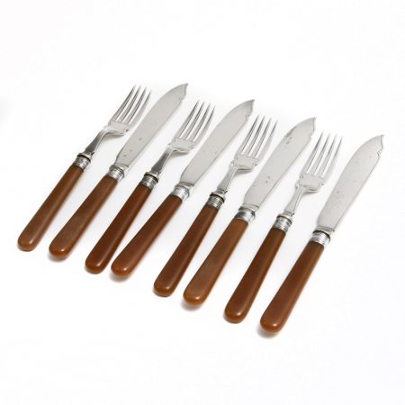 hh epns knives and forks with brown handles 2