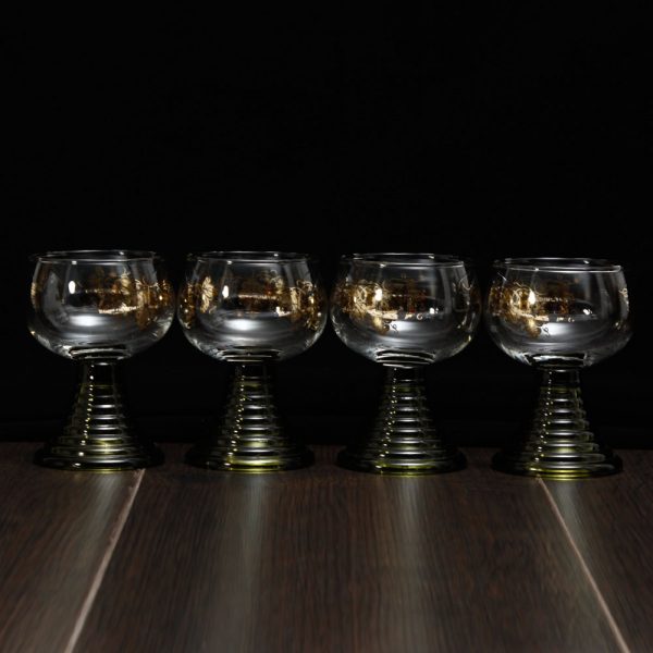 French Wine/Hock Glasses with Olive Coloured Beehive Rib Stem Bases