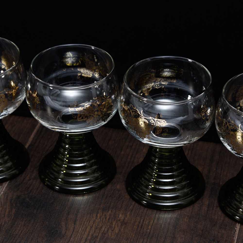 French Wine/Hock Glasses with Olive Coloured Beehive Rib Stem Bases