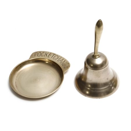 brass service bell and pocket change tray