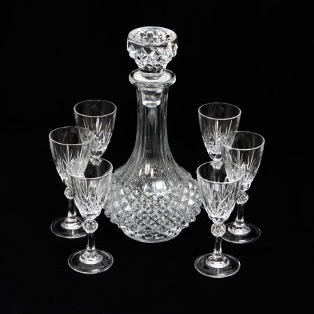 cristal d'arques bleikristall decanter with crystal liquor glasses