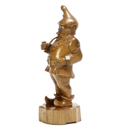 carved wood gnome with pipe