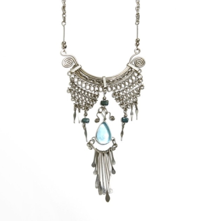 Inca Inspired Alpaca Silver Necklace with Aqua Green Gemstone