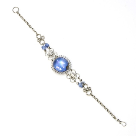 Alpaca Silver Bracelet with a Blue Opalescent Stone and Beads