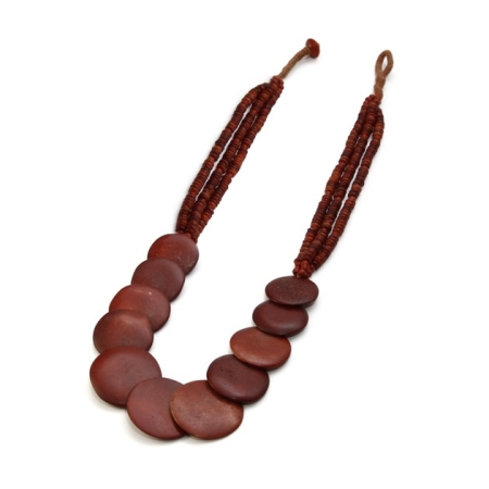 Vintage Reddish Brown Necklace With Disc Shaped Beads