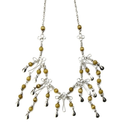 Handmade Alpaca Silver Necklace with Polished Semi-Precious Stone Beads