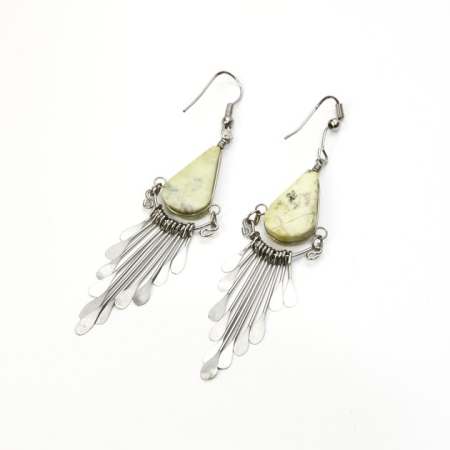 Peruvian Alpaca Silver And Light Olive Semi-Precious Stone Earrings
