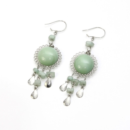 Alpaca Silver And Ocean Green Semi-Precious Stone Bead Earrings