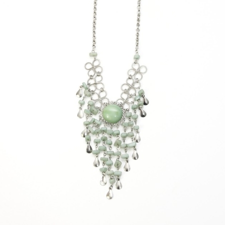 Alpaca Silver And Ocean Green Semi-Precious Stone Bead Necklace