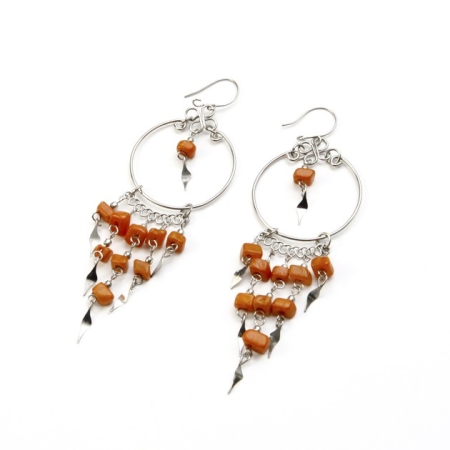 Peruvian Alpaca Silver And Orange Semi-Precious Stone Bead Earrings