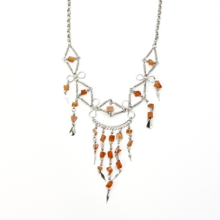 Peruvian Alpaca Silver And Orange Semi-Precious Stone Bead Necklace