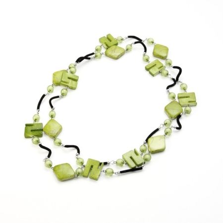 Lime Green Greek Key Design Lariat Necklace