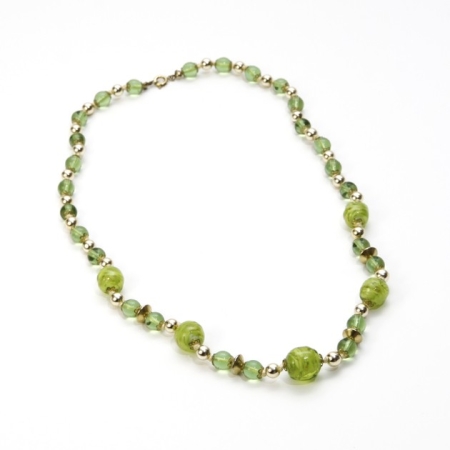 Emerald and Lime Green Necklace with Gold Beads