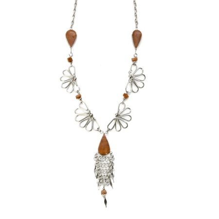 Alpaca Silver and Dark Orange Gemstone Necklace