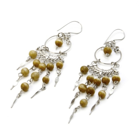 Alpaca Silver Earrings with Honey Coloured Polished Semi-Precious Stone Beads