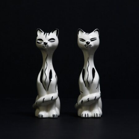 hand painted black and white ornamental atomic cats