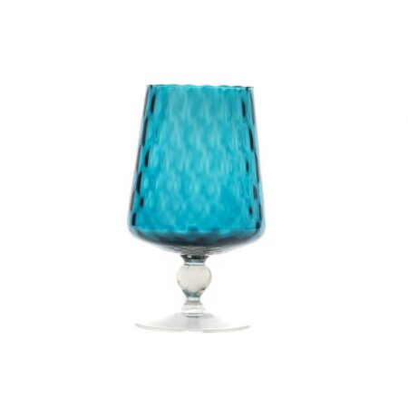 Small Retro Aqua Blue Patterned Glass Vase