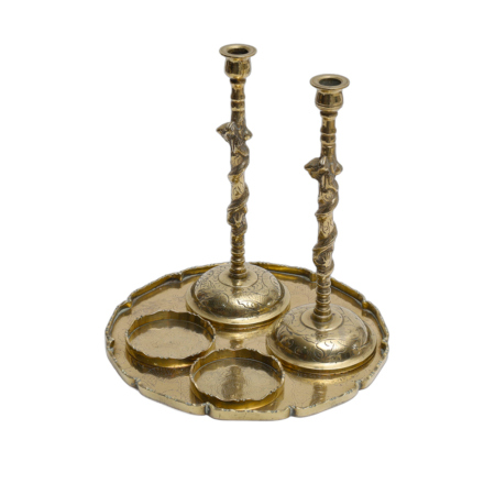 chinese dragon brass candlesticks with tray and coasters